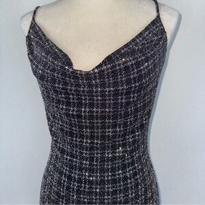 Triple Seven Black/Pink Plaid Sparkling Mini‎ Cocktail Party Cross Back Dress LG